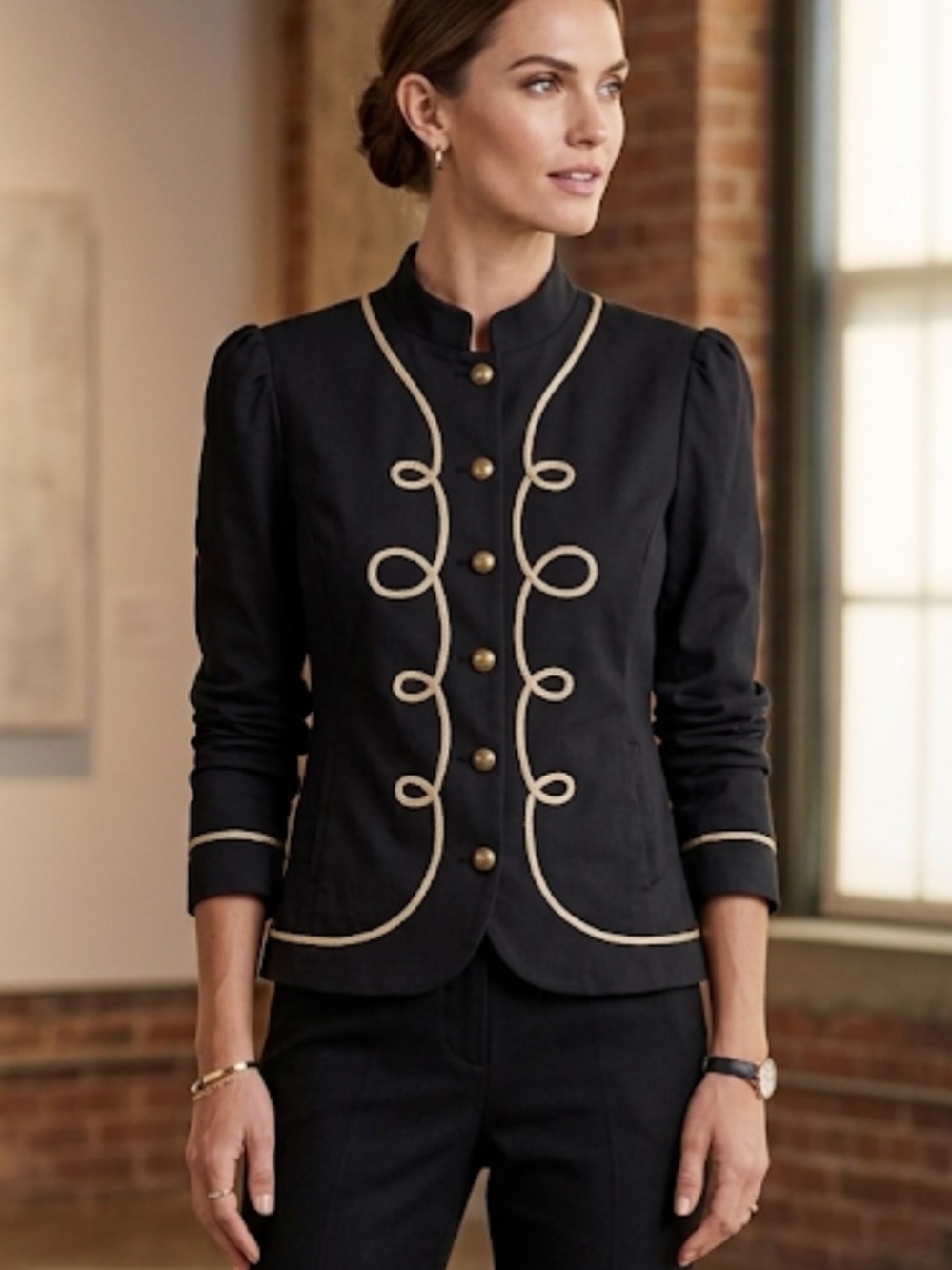 Nicole Miller Vintage Military Jacket NWT Gold Trim Soutache Blazer Black Size14